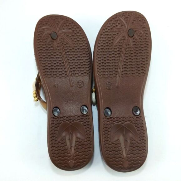 Luna Kicks Brown Boho Thong Sandals with Shell and Bead Accents Womans XL 11/12 - Picture 8 of 8